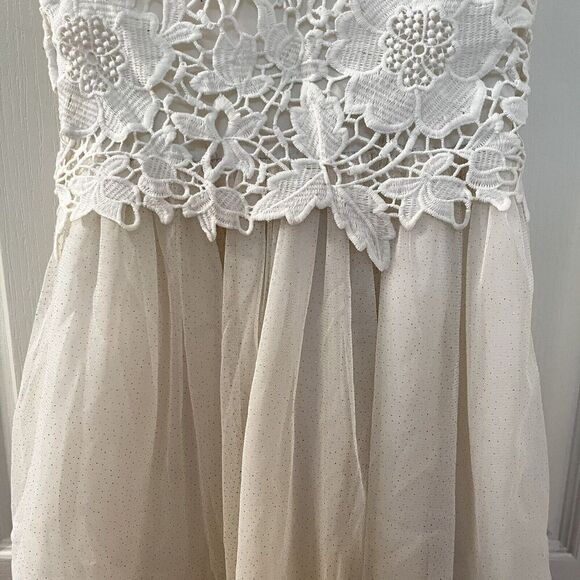 H&M Cream Floral Lace and Tulle Dress Gold Glitter Holiday Girls Size 8-9 - Picture 6 of 13